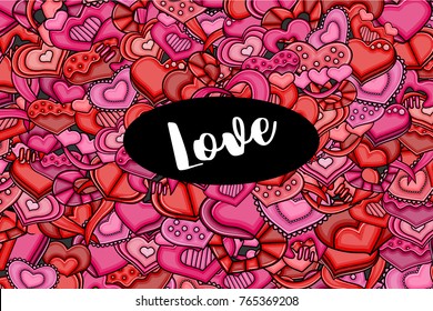 Valentine day card. Cartoon style hearts background. Vector illustration.