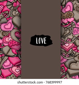 Valentine day card. Cartoon style hearts background. Vector illustration.