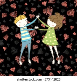 Valentine day card concept. Seamless vector pattern card with heart and couple