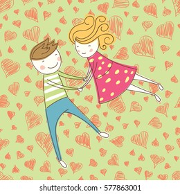 Valentine day card concept. Seamless vector pattern card with heart and couple