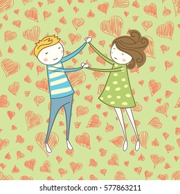 Valentine day card concept. Seamless vector pattern card with heart and couple