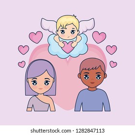 valentine day card with couple and cupid