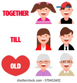 Valentine Day card. Couple love until old. Romance concept.