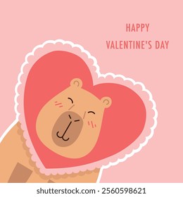 A Valentine Day card. Cute capybara with a heart. Love, postcard, love, Valentine. Vector illustration