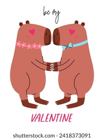 Valentinstag-Karte. Schön süße Capybara in Tasse. Sei mein Valentinstag.