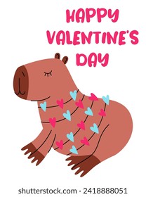 Valentinstag-Karte. Schön süße Capybara. Alles Gute zum Valentinstag!