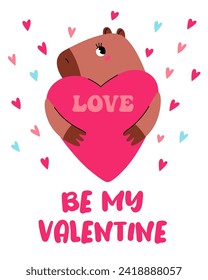 Valentinstag-Karte. Schön süße Capybara mit Herz. Sei mein Valentinstag.