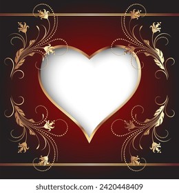 Valentine day card with decorative golden heart and vintage ornament