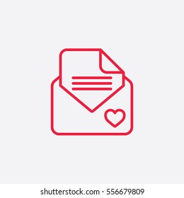 valentine day card in envelope line icon red on white background