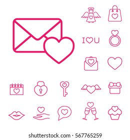 valentine day card envelope line icons set