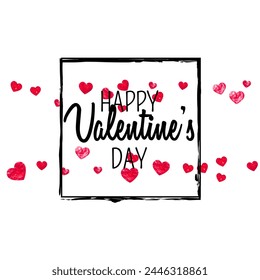 Valentine Day Card. Greeting Banner For Engagement. Fashion Frame. Red Retro Decoration. Handdrawn Illustration For Birthday. Rose Random Design. Pink Valentine Day Card.