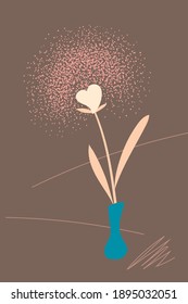 Valentine Day card with heart flower, vertical vector illustration. Retro print with pink heart blossom for St Valentines Day greeting. Gender neutral or single Valentine Day postcard