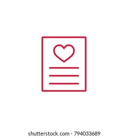 valentine day card with heart thin line red icon