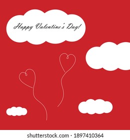 Valentine day card with hearts fly in sky, red design vector illustration