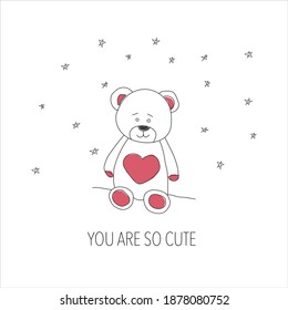 Valentine Day card with a lovely bear in vector.