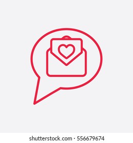 valentine day card notification envelope line icon red on white background