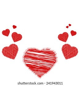 Valentine day card with red scribble hearts. Vector illustration for design