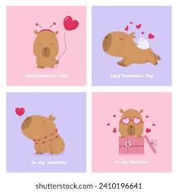 Valentinstag-Kartenset mit süßer lieblicher Capybara