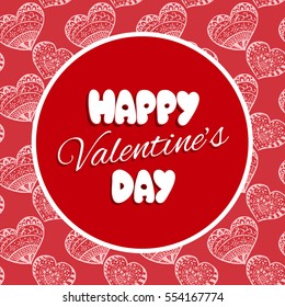 Valentine day card template vector. Love background with heart patterns. Holiday print for banner, greeting gift, party flyer and invitation.