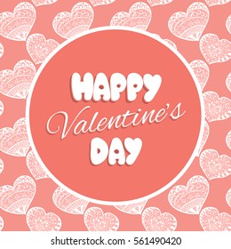 Valentine day card template vector. Love background with peach pink heart patterns. Holiday print for banner, greeting gift, party flyer and invitation.