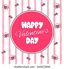 Valentine day card template vector. Love background with fashion patches heart patterns. Holiday print for banner, greeting gift, party flyer and invitation.