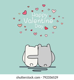 Valentine Day Card, Two Cute Bear Sitting And Hugging Each Other. Vector Illustration For T-shirt And Other Uses.