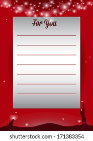 Valentine Day card for valentine's day. Place for text. Greeting card. Boy with a dog runs into the sky lanterns at night. Lovely message. Vector illustration.