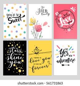 Valentine day cards. Set of flat design vector illustrations for card template designs, love messages, social media banners and covers, website badges and banners, printed material.