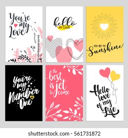 Valentine day cards. Set of flat design vector illustrations for card template designs, love messages, social media banners and covers, website badges and banners, printed material.