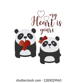 Valentine day cards special love background textures with cute giant panda and romantic calligraphy texts