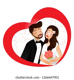 Valentine day celebration concept, young couple character on white background.