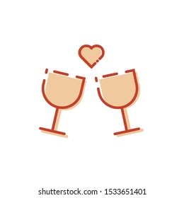 valentine day celebration, two wine glasses and hearts, can be used as invitation banner for valentine's day party, vector illustration