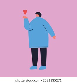 Valentine day. Characters of people holding heart. Love and relationship. Flat design, cartoon vector illustration. Isolated. EPS 10.	