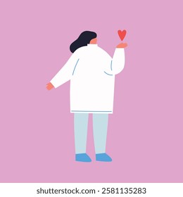 Valentine day. Characters of people holding heart. Love and relationship. Flat design, cartoon vector illustration. Isolated. EPS 10.	
