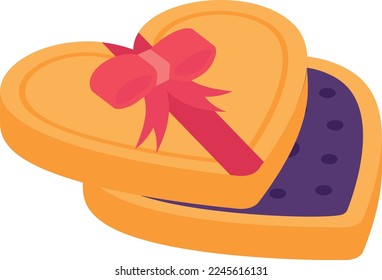 Valentine Day Chocolate Box isometric view Vector Icon Design, Birthday Event Gift Idea Concept, Heart Shape Yellow Box with Bow, Love and romance symbol, fascination and glamour stock illustration