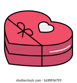 Valentine Day Chocolate Box Vector, Birthday Event Gift Idea Concept,  Heart Shape Metal Box with Ribbon on White background Perfect for Some One special