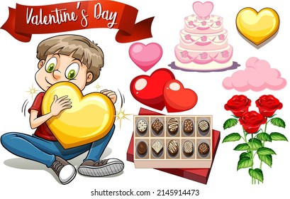 Valentine day with chocolate and roses illustration