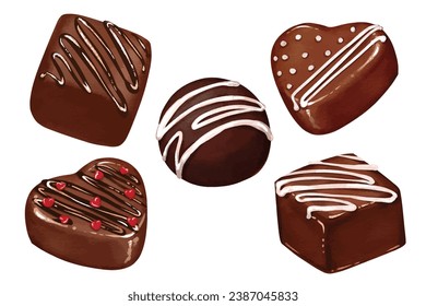 Valentine day chocolate watercolor vector. romantic decorated chocolate illustrations for valentine and romantic designs. holiday gift clipart