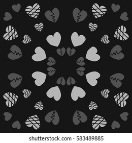 Valentine day circular pattern, hearts,hand drawn.