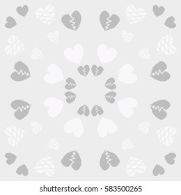 Valentine day circular pattern, hearts,hand drawn.