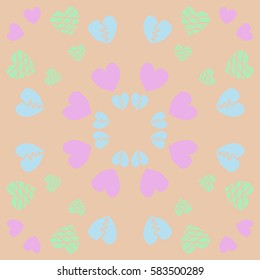 Valentine day circular pattern, hearts,hand drawn.