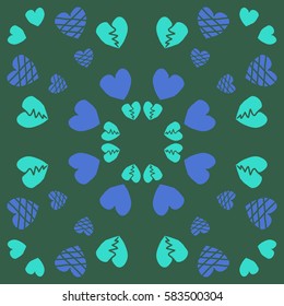 Valentine day circular pattern, hearts,hand drawn.