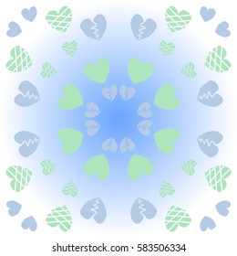 Valentine day circular pattern, hearts,hand drawn.
