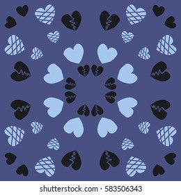 Valentine day circular pattern, hearts,hand drawn.