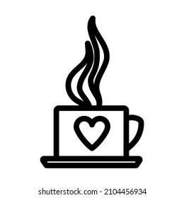 Valentine Day Coffee Icon. Bold outline design with editable stroke width. Vector Illustration.