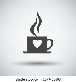 Valentine Day Coffee Icon. Dark Gray on Gray Background With Round Shadow. Vector Illustration.