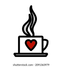 Valentine Day Coffee Icon. Editable Bold Outline With Color Fill Design. Vector Illustration.