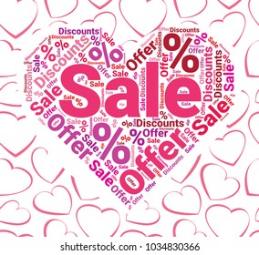 Valentine day collage with SALE word in shape of heart. Related tags vector illustration. Advertising offer