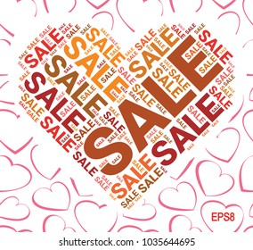 Valentine day collage with SALE word in shape of heart. Related tags vector illustration. Advertising offer