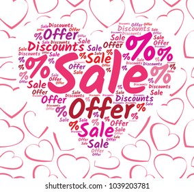 Valentine day collage with SALE word in shape of heart. Related tags vector illustration. Advertising offer